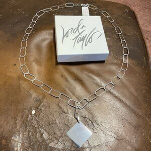 Women's Sterling Silver Large Chain-link 24" Necklace w/ Mirror Square Pendant